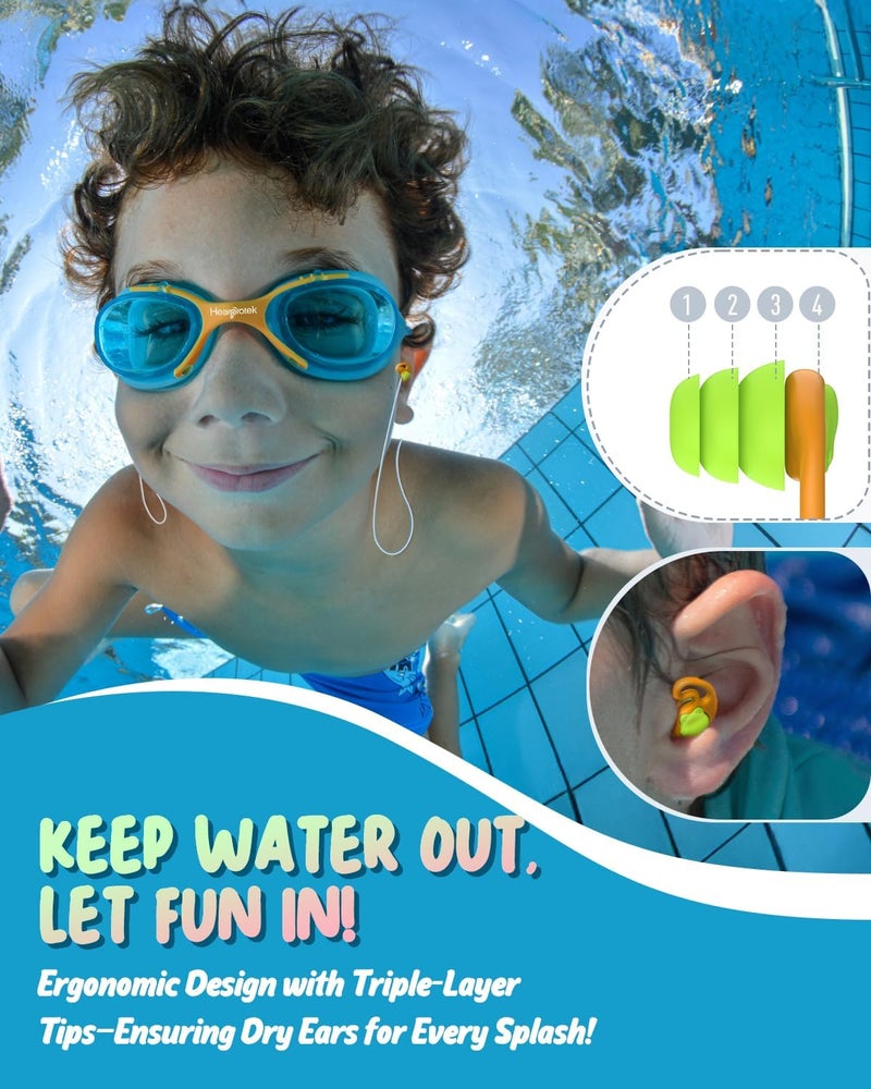Hearprotek Swimming Ear Plugs for Kids, 2 Pairs Reusable Silicone Waterproof earplugs for Small Ear canals Toddlers∣Child Ear Protection for Swim Ear,Shower,Bath,Pool and Water Sports (3-12yrs) Orange - Image 2